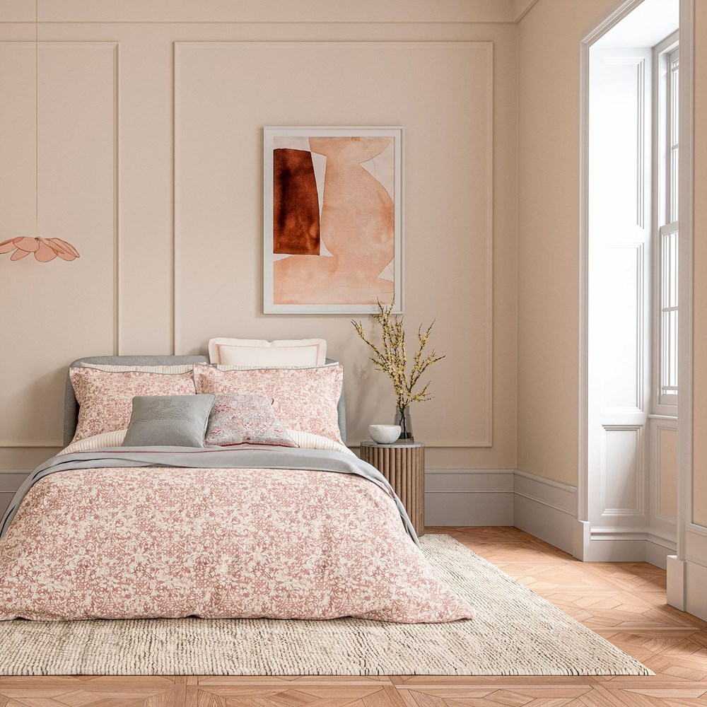 Celina Geo Tile Bedding by Bedeck of Belfast in Coral Pink